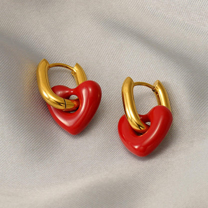Red Heart Hoop Earrings
