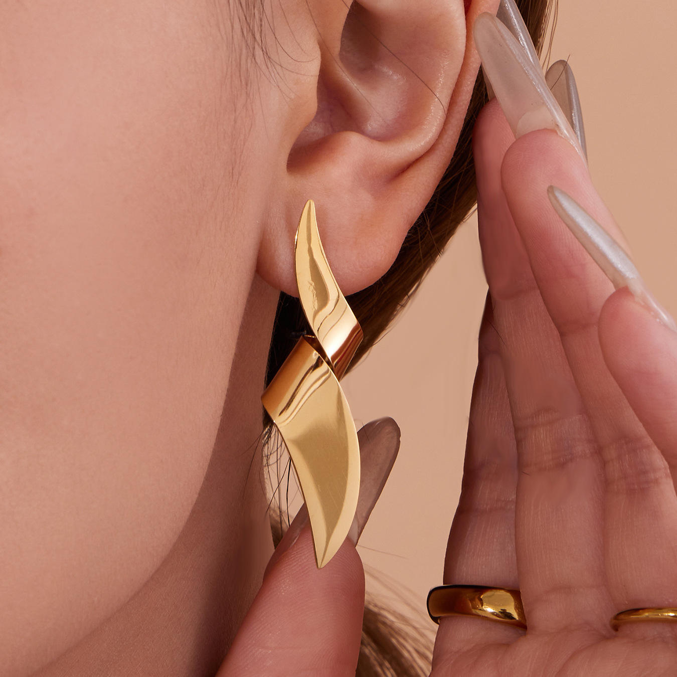 Gold-Plated Twist Pendant Necklace & Matching Earrings Set