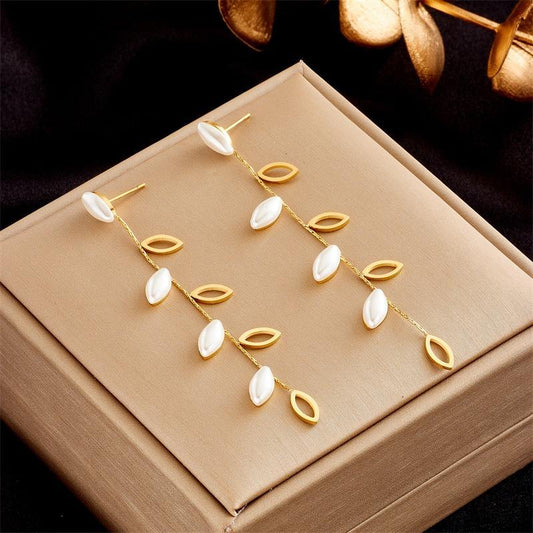 Pearl Drop Chain Earrings