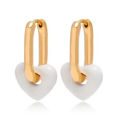 White Heart Hoop Earrings