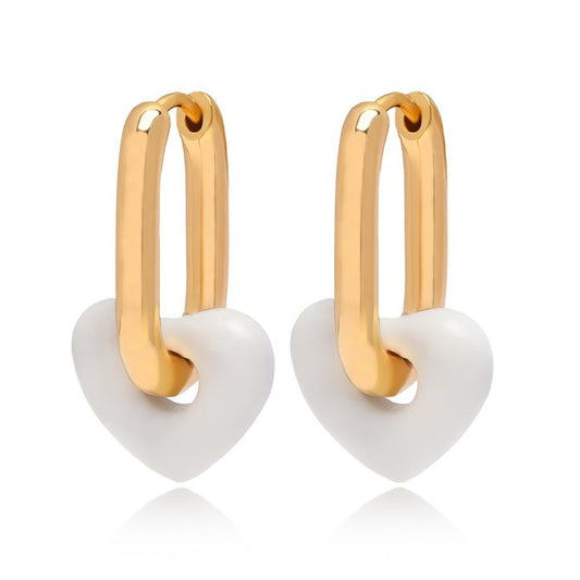 White Heart Hoop Earrings