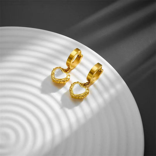 White Shell Stainless Steel Necklace Earring Jewelry Set