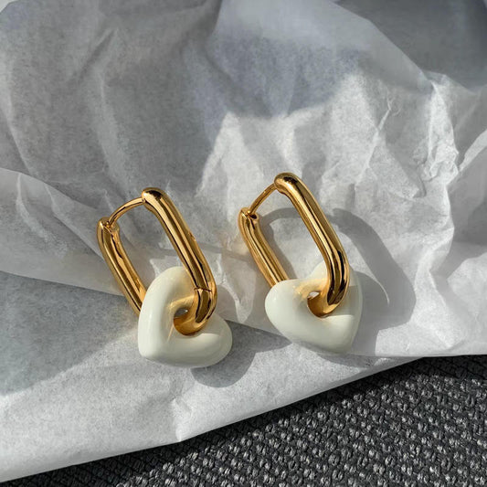 White Heart Hoop Earrings