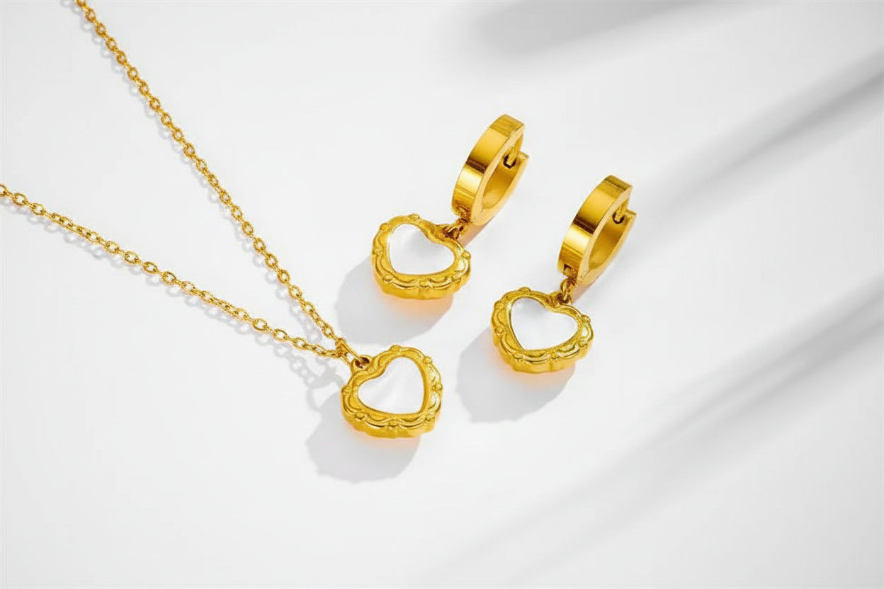 White Shell Stainless Steel Necklace Earring Jewelry Set