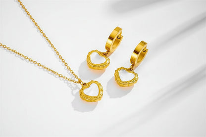 White Shell Stainless Steel Necklace Earring Jewelry Set