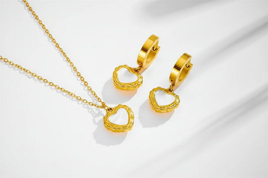 White Shell Stainless Steel Necklace Earring Jewelry Set