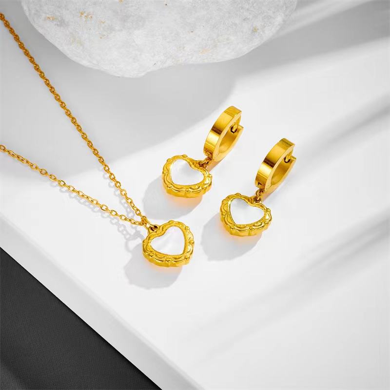White Shell Stainless Steel Necklace Earring Jewelry Set